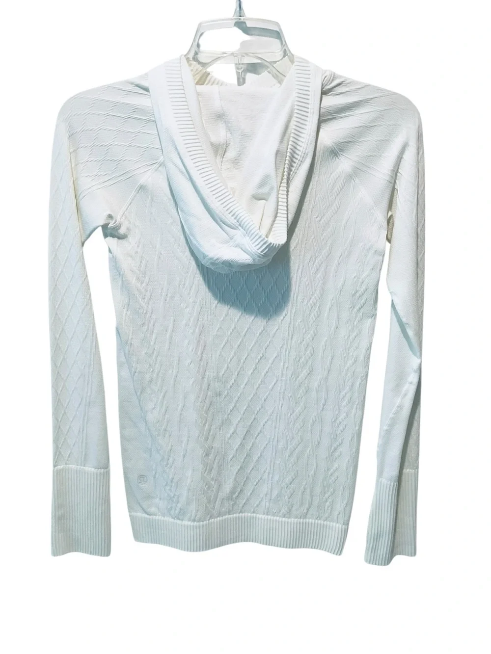 Lululemon Rest Less Hoodie White Textured Seamless Thumbholes Size 4